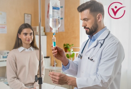 Врач готовиться делать капельницу